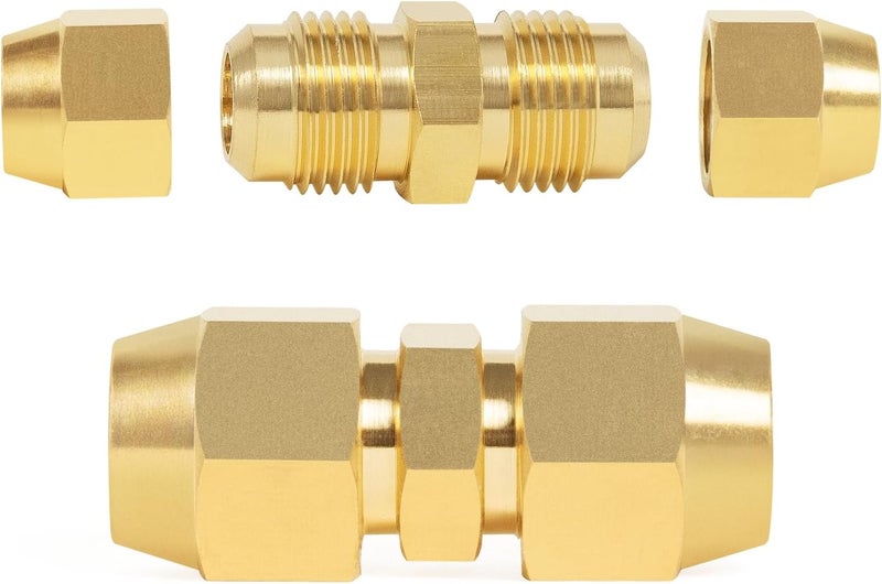 ChillWaves Brass Flare Tube Fittings, 5/8" Male Flare x 5/8" Male Flare Union Gas Adapter With SAE 45 Degree 5/8" Flare Nut Air Conditioning Copper Tube Extension Butt Copper Pipe for Propane(2-SET) - Image 1